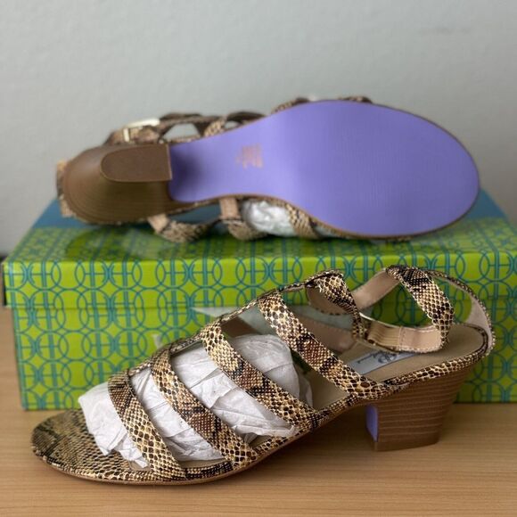 NEW Snakeskin‎ Sandal Heels Womens Size 11 W Hot In Hollywood Natural Boho Print - Picture 1 of 7
